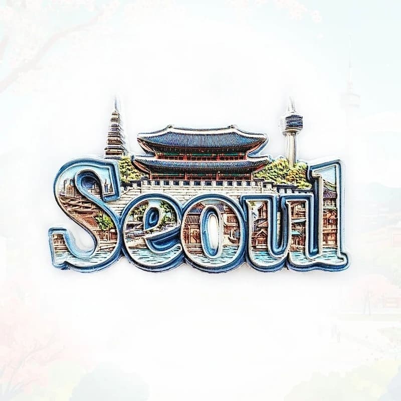 Seoul Gyeongbokgung & Namsan Tower Fridge Magnet - 3D Korean Souvenir Palace & Skyline Decor Unique Asia Gift