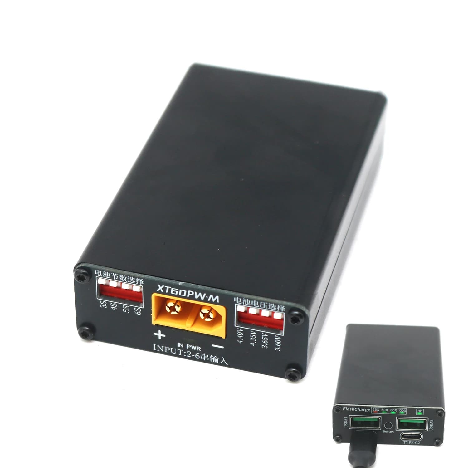 PD3.1 100W Ricarica rapida ad alta potenza 2S 3S 4S 5S 6S BMS Type-C Li-ion/LiFePO Caricabatteria/scaricatore XT60 Carica flash USB