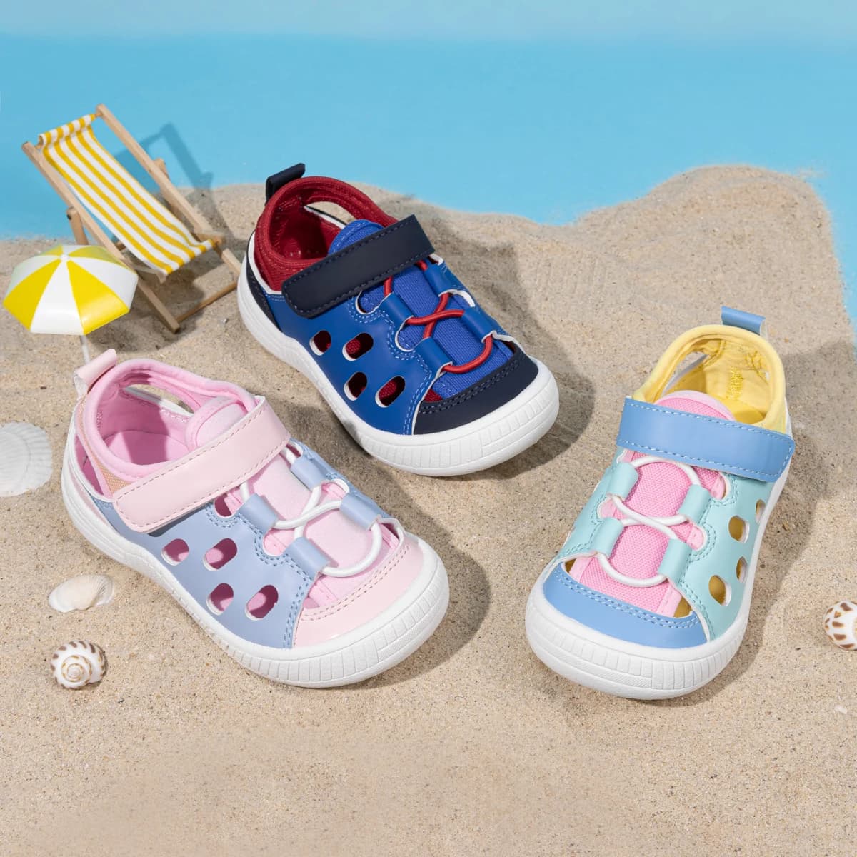Sandali Chiusi per Bambini e Bambine con Velcro, Traspiranti, Traforati, Scarpe Estive Casual da Spiaggia