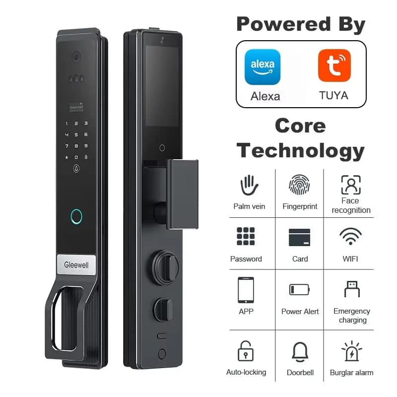 Serratura Digitale con Integrazione Palm Vein, Telecamera, Sblocco Tramite Smartphone, Scheda RFID/IC, Impronta Digitale Biometrica e Alexa - Smart Lock