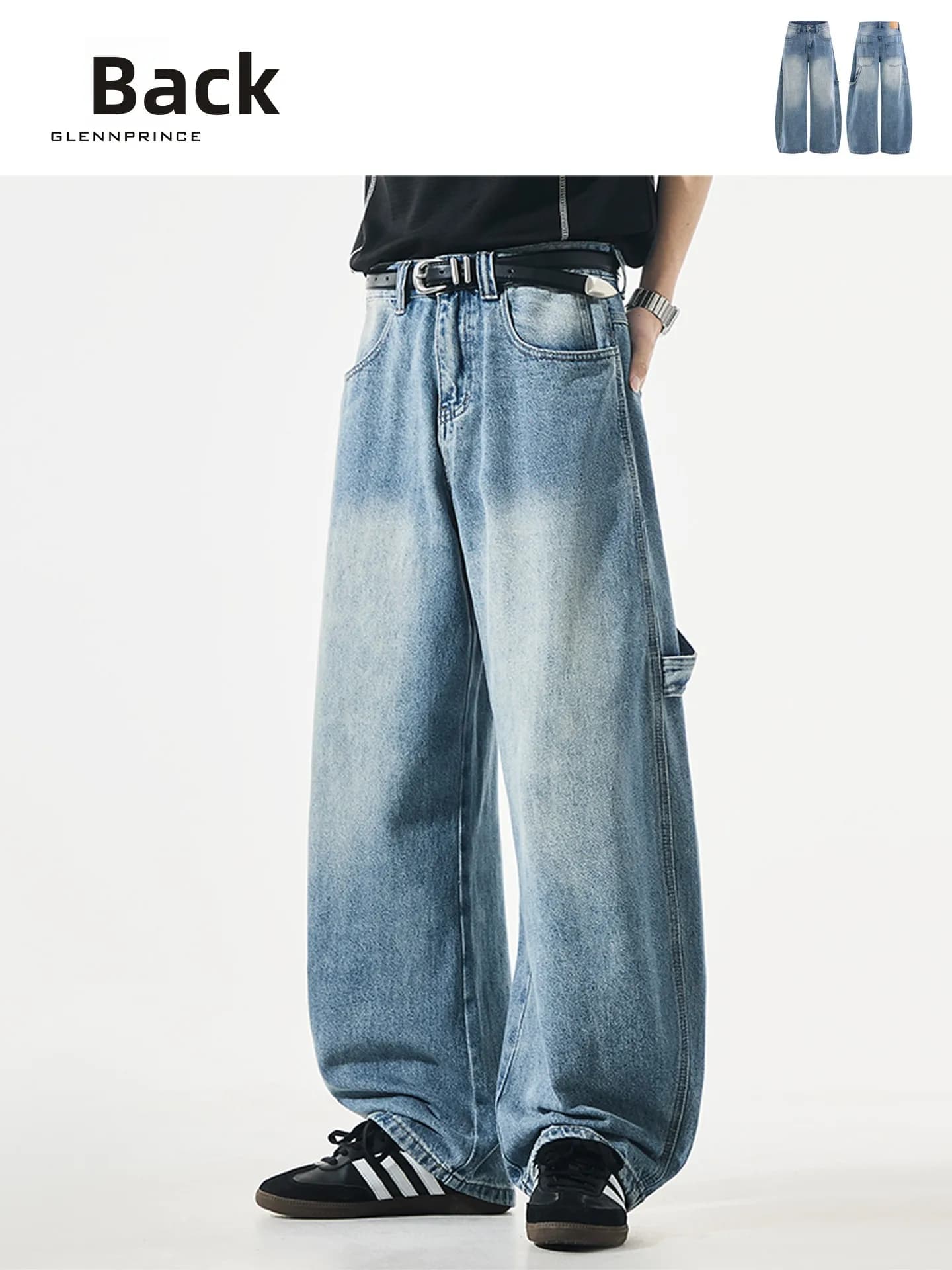 Washed Vintage Men's Wide Leg Casual Jeans GPstudio American High Street Knife Denim Pants 2026 New Style Youth Fashion