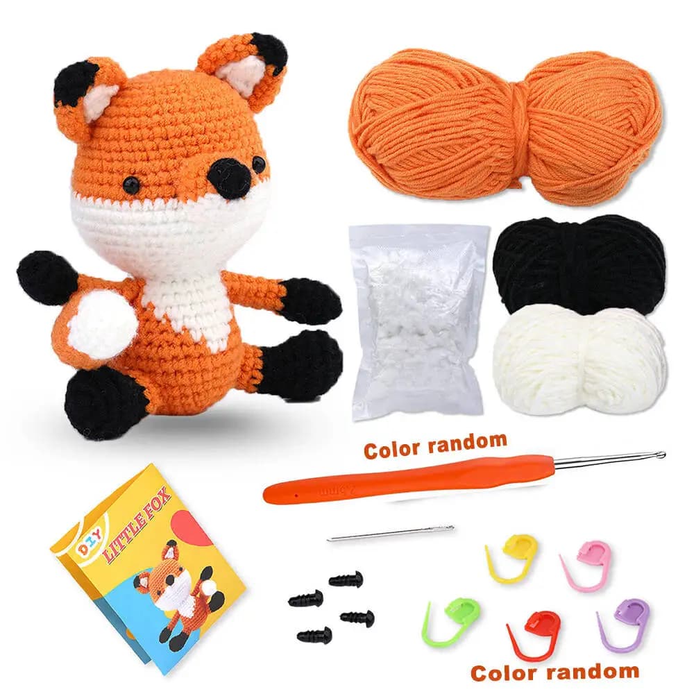 Kit all'uncinetto Set di motivi animali volpe Adatto per principianti e adulti con accessori Materiale Ganci Filati Decorazioni per la casa d'arte fatte a mano