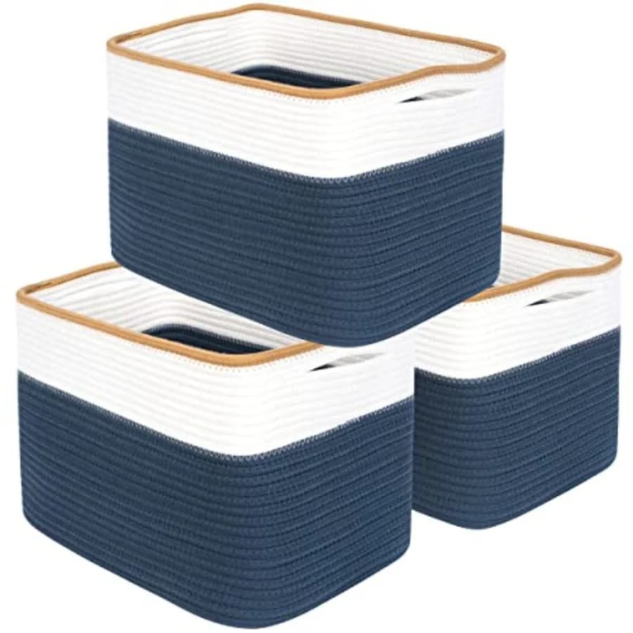 Set di 3 Cesti Portaoggetti per Scaffali, Cesto per Giocattoli e Libri, Contenitori Decorativi in Vimini per Cameretta e Aula