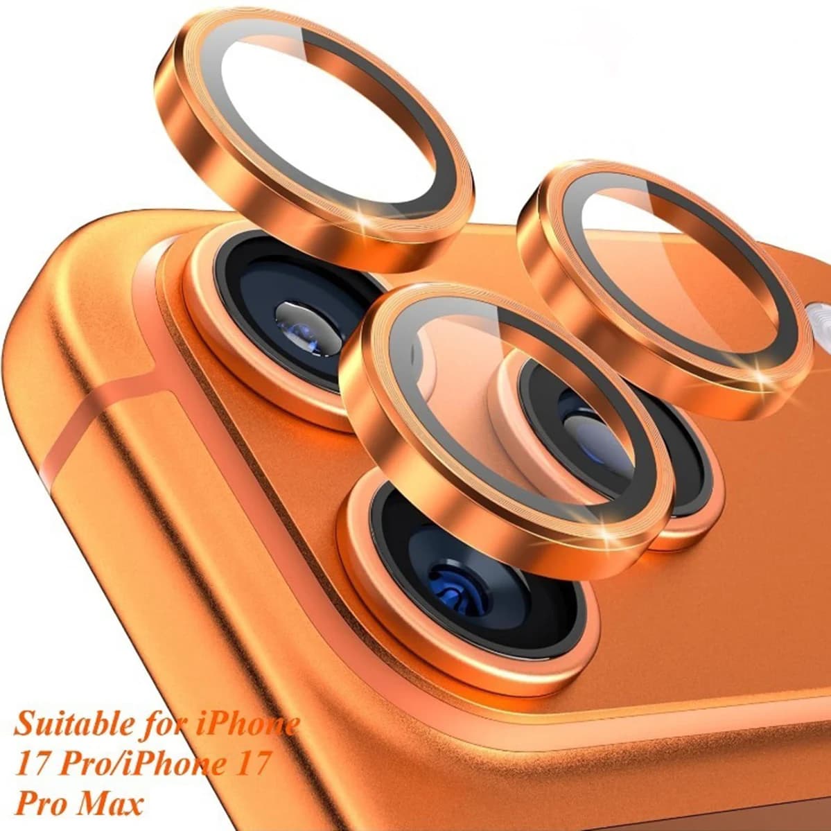 Orange Metal Glass Camera Lens Protector for iPhone 17 Pro Max Air 16 15 14 13 Pro Max Plus 16 Pro 17 Pro 17 18 Ring Lens Cover
