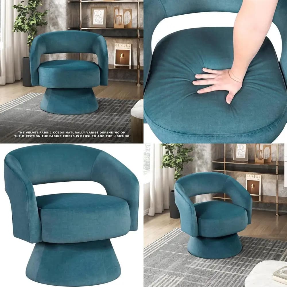 360 ° Poltrona Girevole in Velluto con Cuscini Morbidi per Soggiorno, Camera da Letto o Ufficio, Disponibile in Verde Acqua