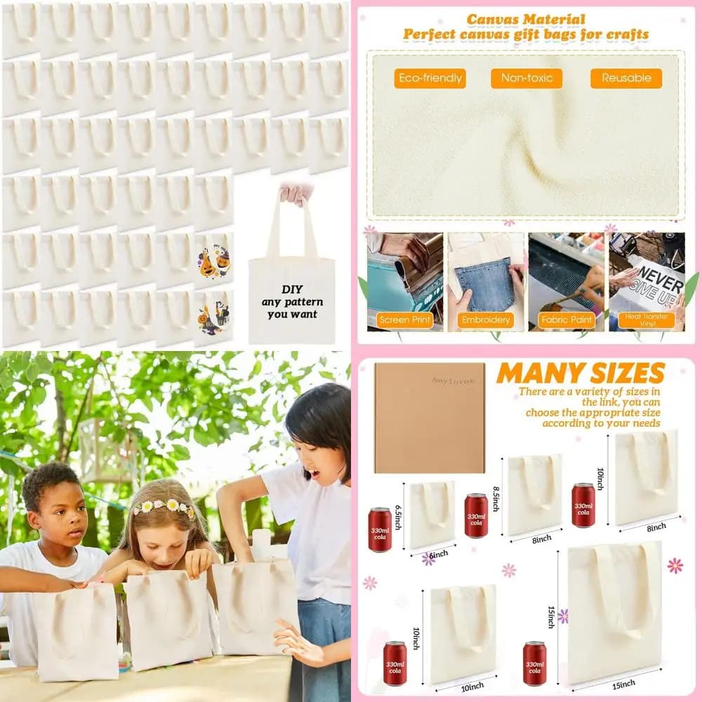 Confezione da 100 mini borse tote - Borse tote riutilizzabili in tela bianca per sublimazione per fai da te, feste, generi alimentari, bagagli e bomboniere per eventi (8,5 x