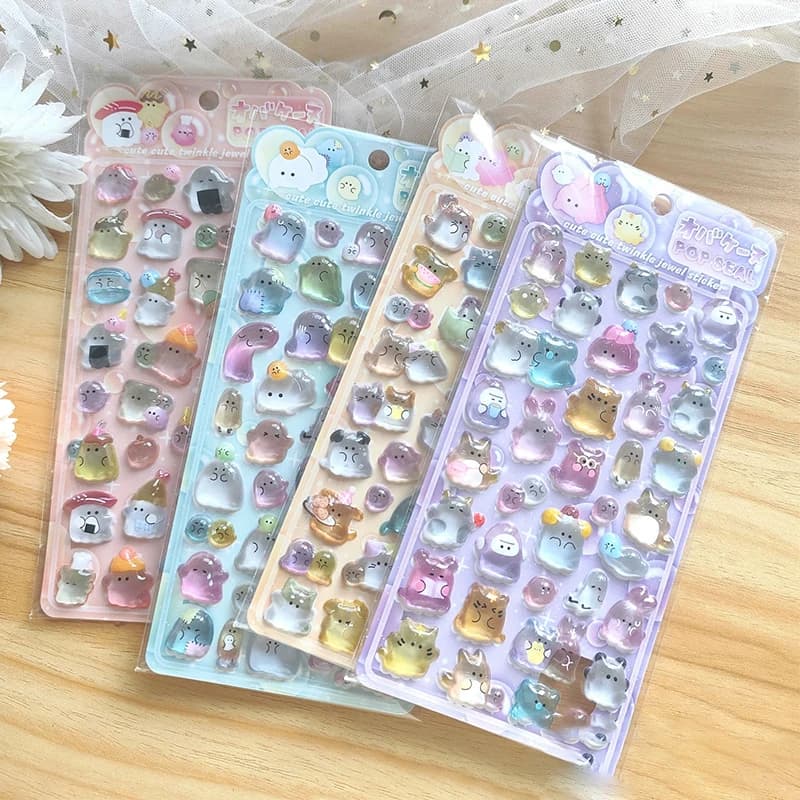 1 pz-4 pezzi adesivi 3D in cristallo a rilievo con sigillo pop trasparente carino - Decorazioni adorabili per album, telefoni e artigianato fai da te Negozio anime