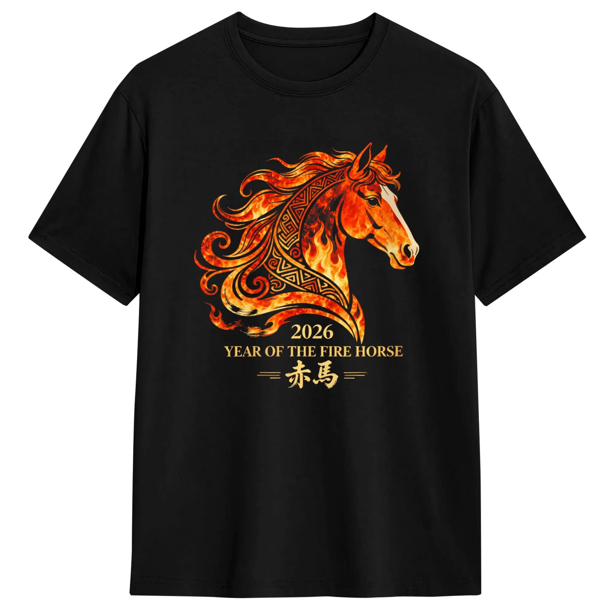 Maglietta del Capodanno Cinese 2026 Anno del Cavallo di Fuoco, T-shirt estiva in puro cotone per uomo, maglietta casual Harajuku a maniche corte