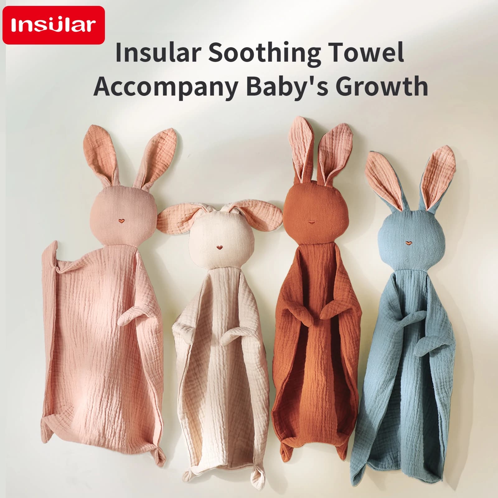 Asciugamano lenitivo per bambini INSOLARE 100% cotone Infantile Cartoon Fazzoletto Tipo di coniglio Bambini Sonno-aiuto Giocattolo Garza Placare bambola