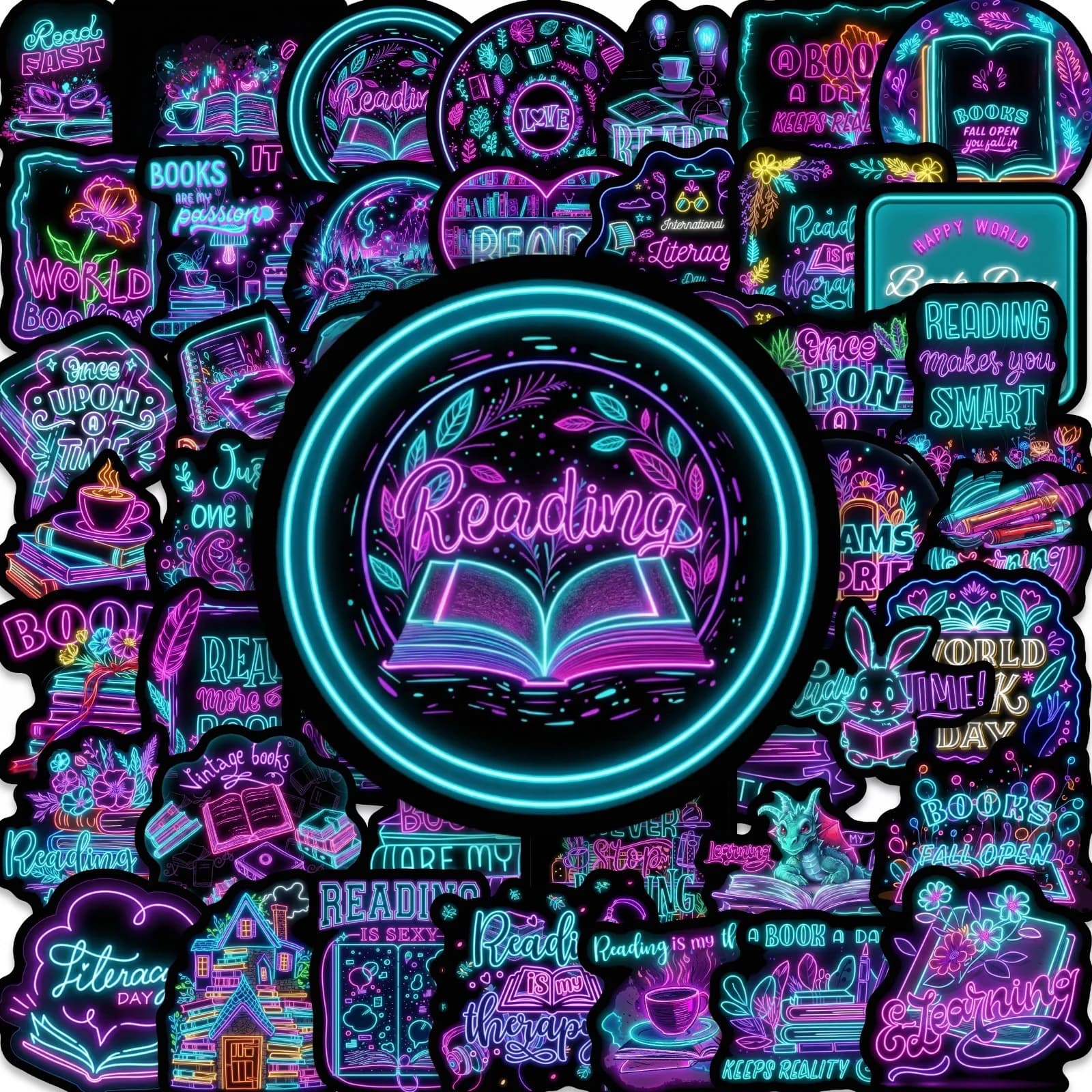 50/100 Pezzi Adesivi Neon Stile Cyber per Libri, Documenti, Caschi, Scooter, Telefoni, Quaderni, Scatole, Auto - Impermeabili