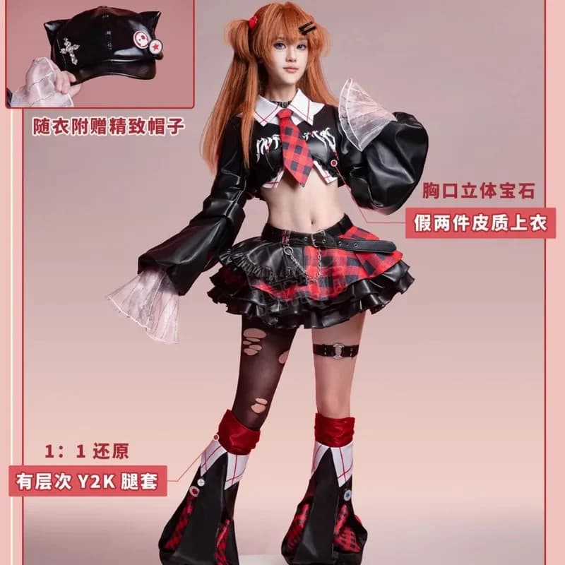 ▶ ❤ Costume Cosplay Rock Band Asuka Langley Rei Ayanami, Abito Stile Personaggio, Accessori, Outfit da Palcoscenico, Costume di Halloween ❤ ◀