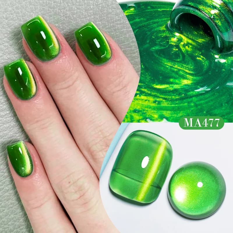 MEET ACROSS 7ml Verde Giada Gatto Smalto per unghie gel magnetico Serie verde Semplice Primavera Estate Nail Art Gel Vernice per manicure Unghie