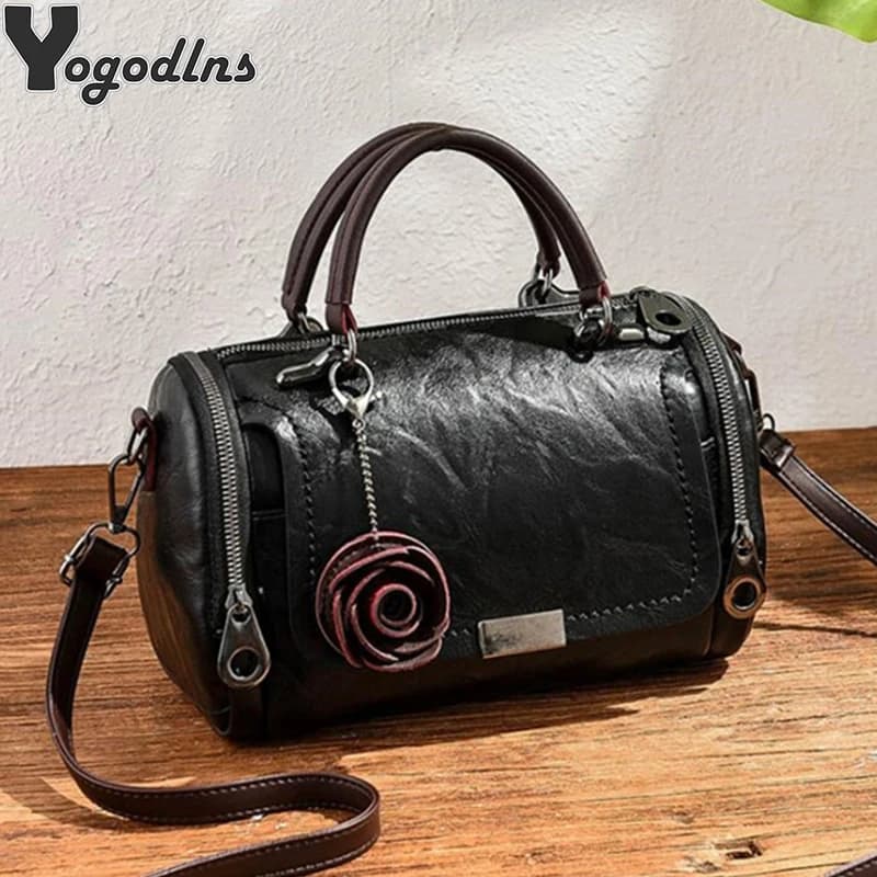 Fashion Women's Shoulder Bag with Flower Shaped Pendant Flower Bag Boston Party Bag Casual Women's Messenger Bag
