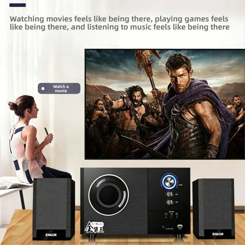 Sistema di Altoparlanti Stereo 2.1 ENKOR S2880B con Bassi Profondi, Ingresso 3.5mm, Controllo a Manopola per Desktop, Laptop, Casa, Ufficio e Gaming