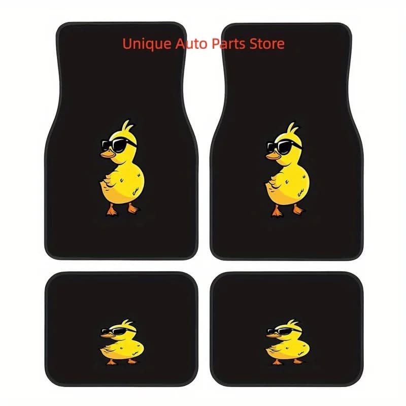 Set di 4 Tappetini per Auto con Simpatico Motivo a Forma di Paperella Gialla, Universali, Facili da Pulire, Accessori Auto Adatti per Animali Domestici