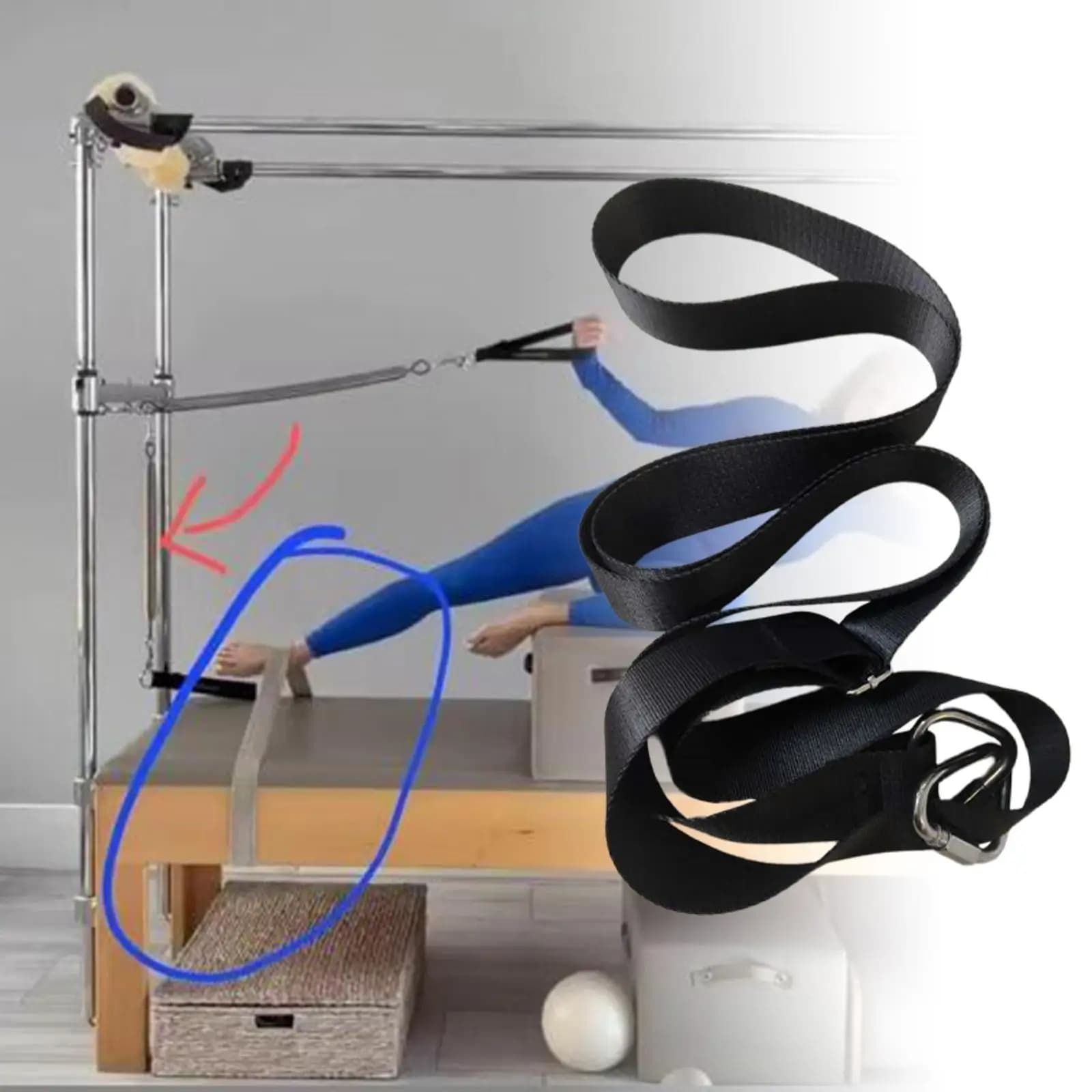Cinghia per Attrezzatura Pilates con Anelli, Comoda Cintura in Nylon per Esercizi di Pilates, Yoga e Accessori per Core Bed