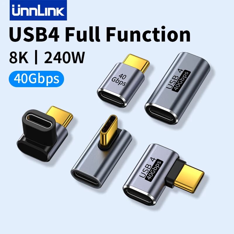 Unnlink Adattatore USB C da 240 W 40 Gbps 8K 60 Hz Convertitore da 90 gradi Adattatore USB4 per Thunderbolt 4/3 MacBook iPhone 16/15 Pro Tablet