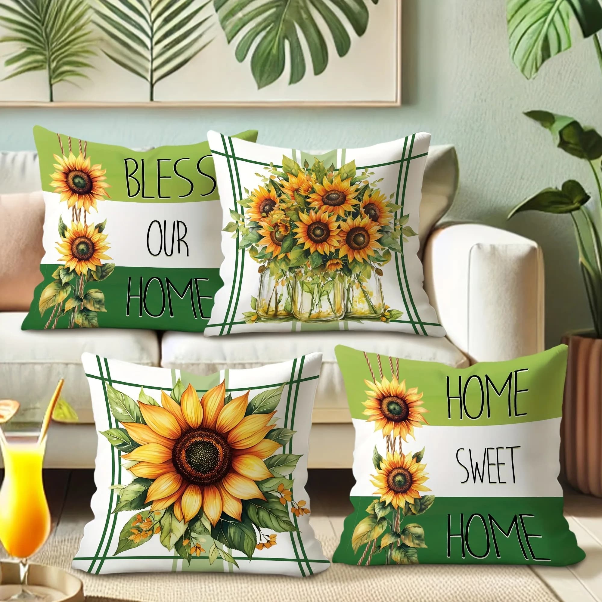 Fodera per cuscino accogliente a tema girasole: fioriture luminose e auguri per la casa in feltro, fodera per cuscino per divano e sedia, decorazione della stanza