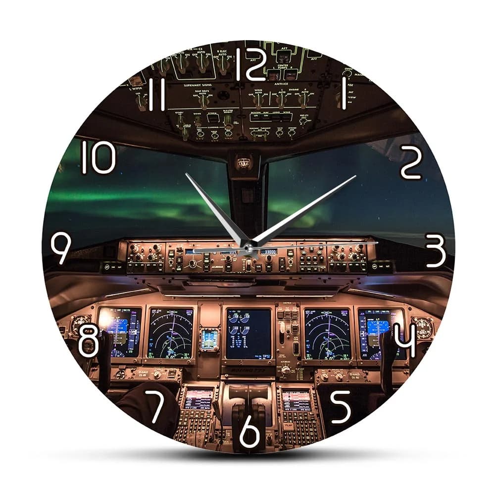 Motore dell'aeroplano Arte Volo notturno Vista della cabina Movimento silenzioso Orologio da parete Aviazione Uomo Cave Decor Orologio da parete per aereo a reazione Regalo per i piloti