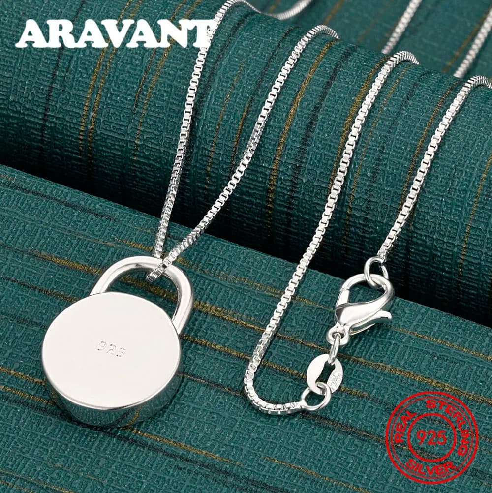 Collana con ciondolo con serratura rotonda solida lucida in argento sterling 925 per donna, accessorio per pendolari, gioielli regalo di Natale