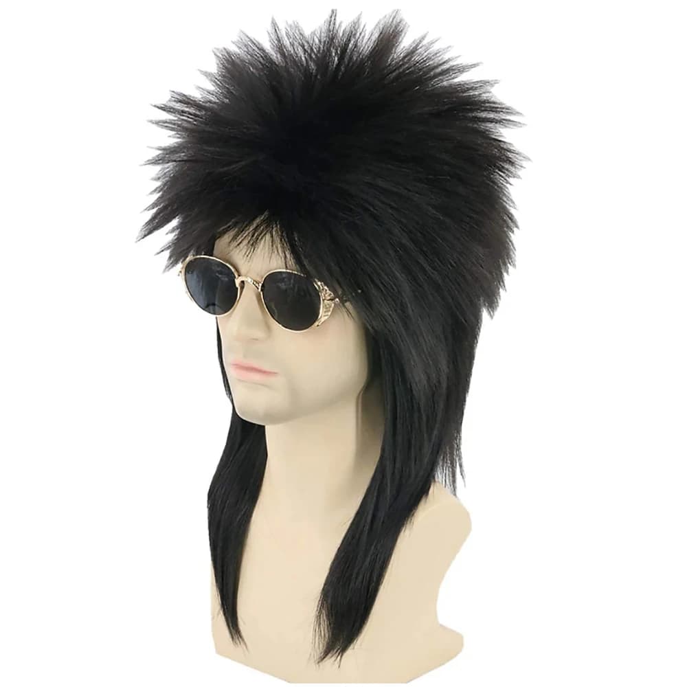 Parrucca per capelli sintetici Parrucche per adulti per uomo Parrucca pop punk rock Parrucche corte nere diritte per anni '70 e '80