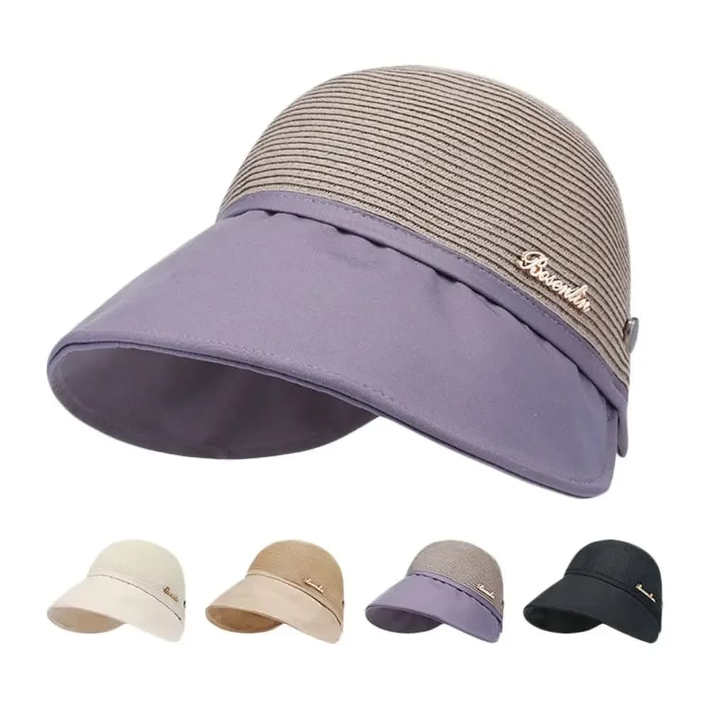 Cappello da donna estivo con protezione UV, morbido e pieghevole, a tesa larga, per esterni e spiaggia, modello Panama, con apertura per coda di cavallo