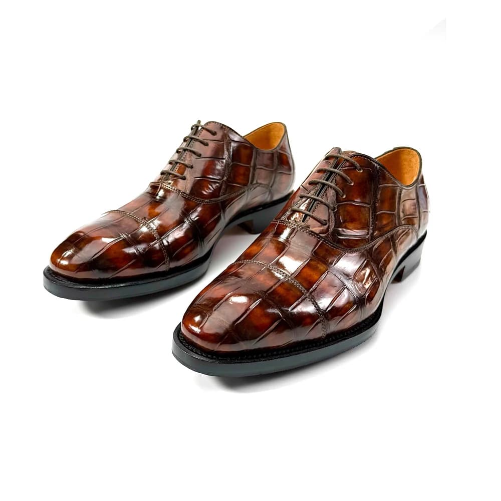Nuove Scarpe Formali da Uomo CWV, Scarpe in Pelle di Coccodrillo, Colore Spazzolato, per Matrimoni, Ufficio e Affari