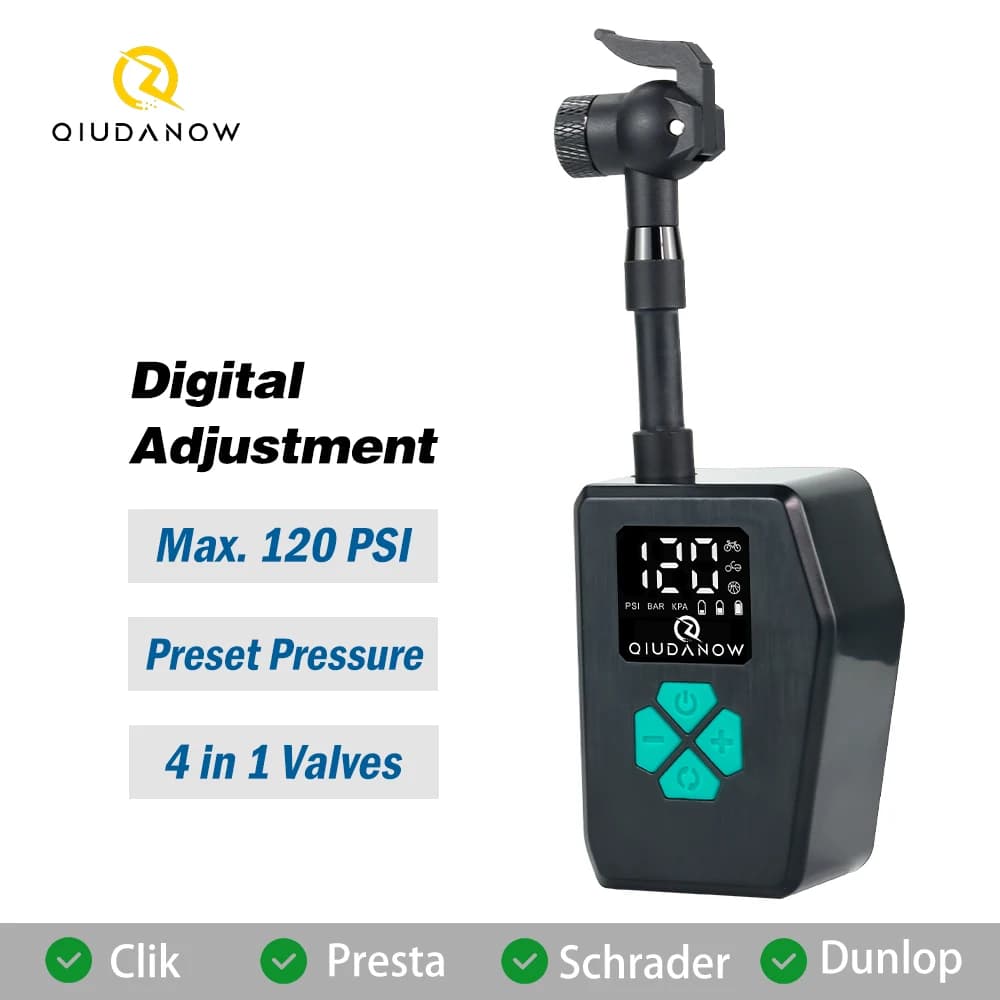 Pompa d'Aria Elettrica Portatile con Display Digitale per Bici MTB e da Strada - Gonfiatore Rapido 4 in 1 per Ciclismo