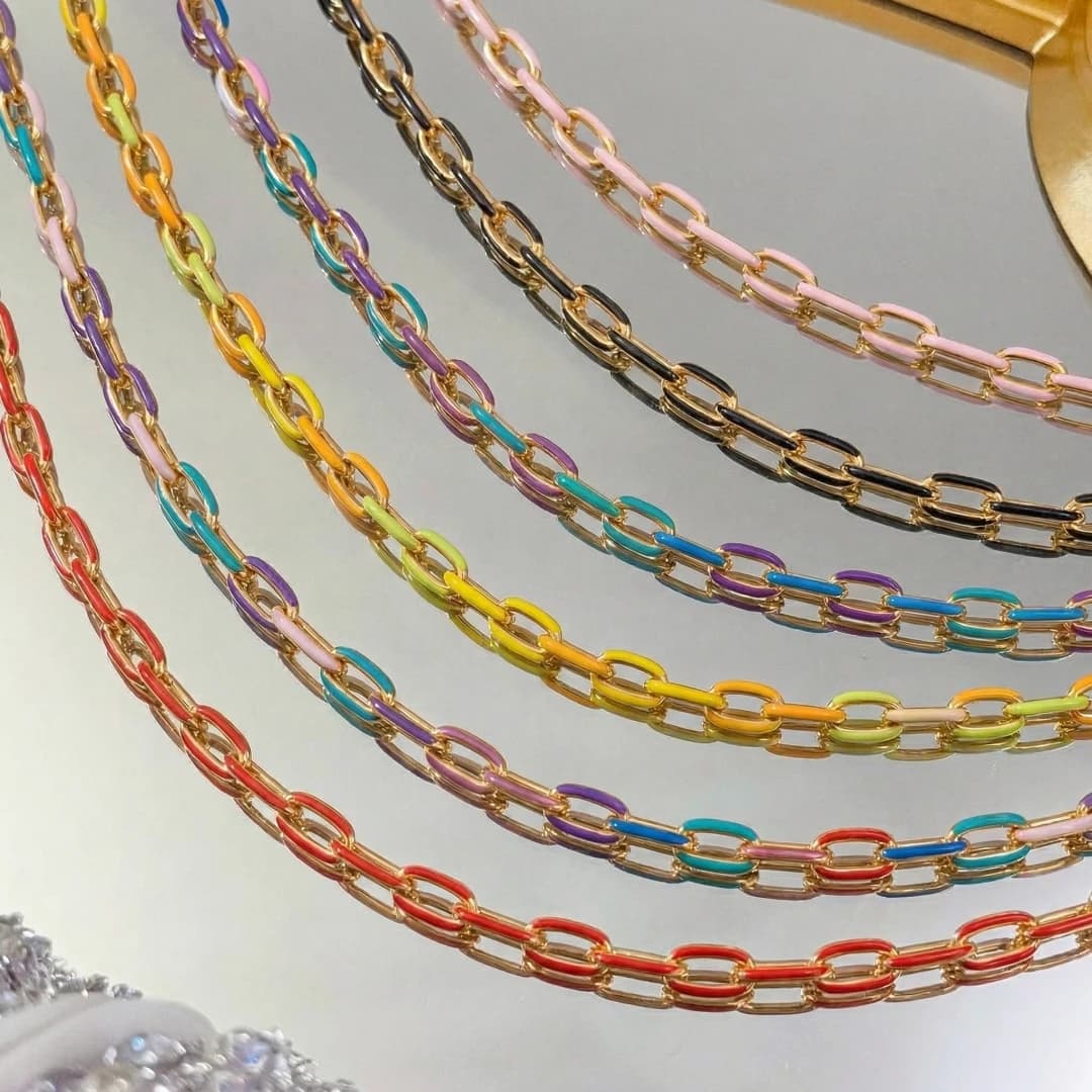 Catena Placcata Oro da 0,5 Metri per Creazione di Gioielli, Catene in Acciaio Inossidabile, Catena Colorata Smaltata a Graffetta, Catena per Collane Artigianali
