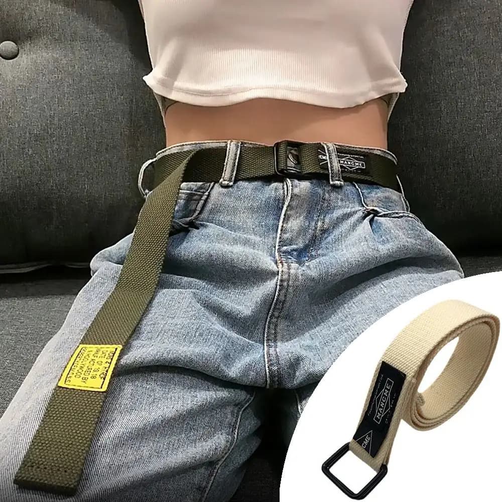 Donna uomo Nylon intrecciato tela doppio anello fibbia nera semplice Versatile Jeans studente tendenza cintura pantaloni Cargo cintura