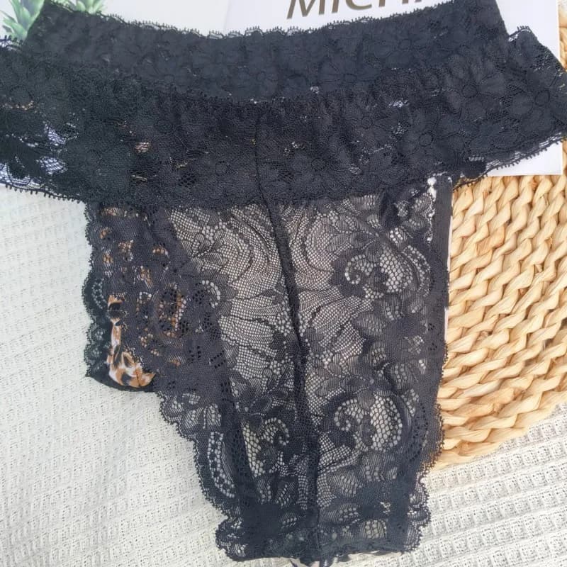 Man's Leopard Print Sexy Thong Ice Silk Lace Splicing Slightly Transparent Half Pack Men's G-string LBGQT Underwear