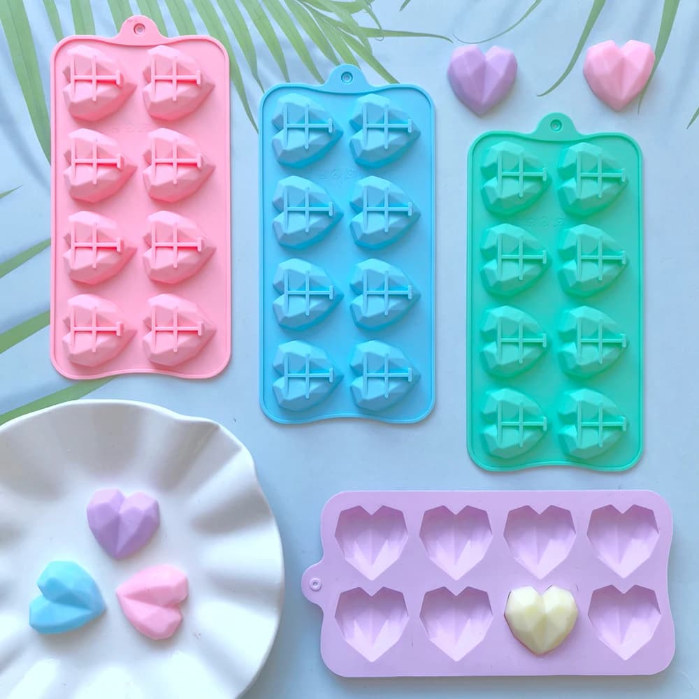1 pezzo mini stampo in silicone per caramelle a forma di cuore con diamante a 8 cavità, utilizzato per cuocere al forno, biscotti ghiacciati a forma di cuore Cand di San Valentino