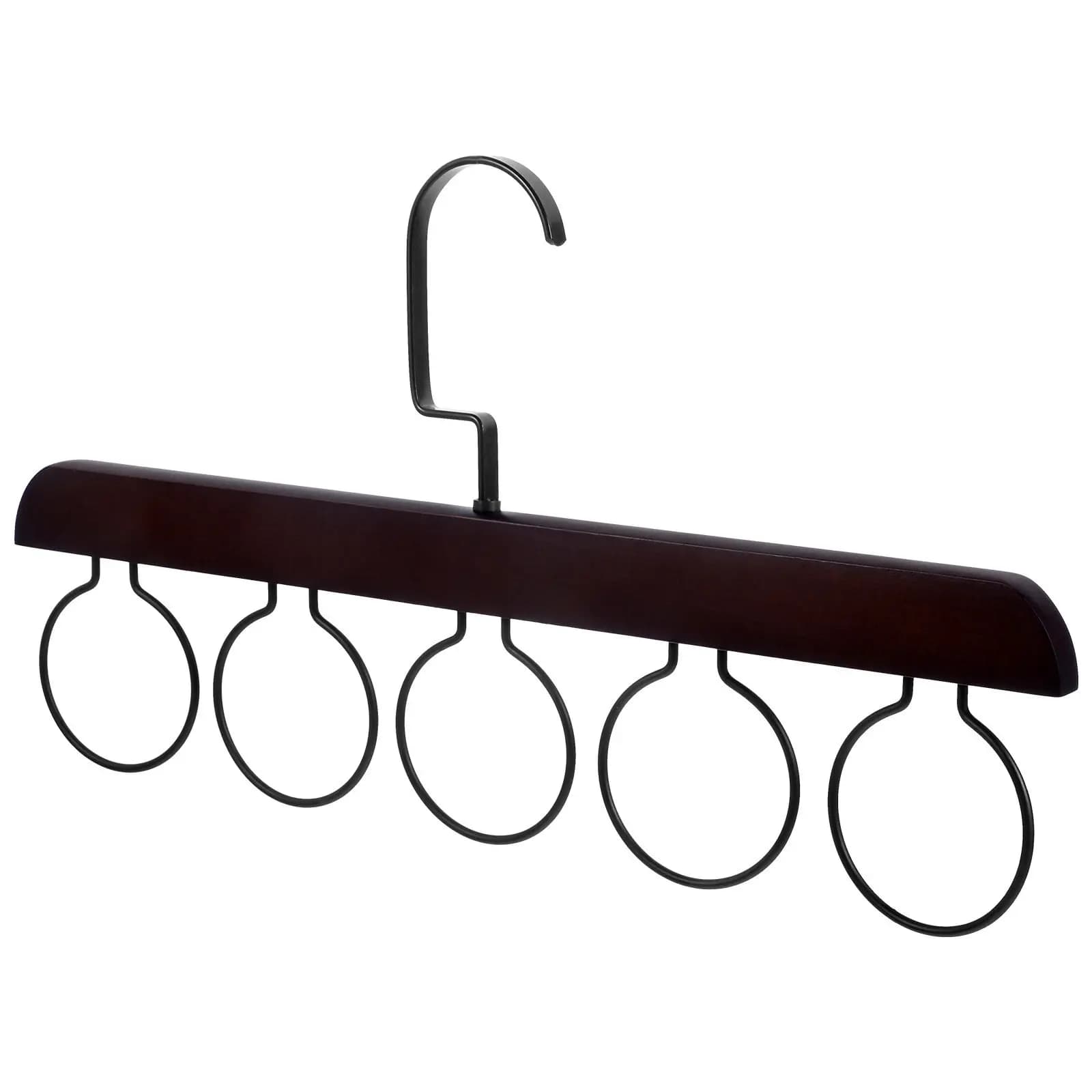 Wooden Necktie Holder Rack Retro Color 5-Loops Multifunctional Closet Organizer for Ties Scarves Belts Shawls Necktie Hanger