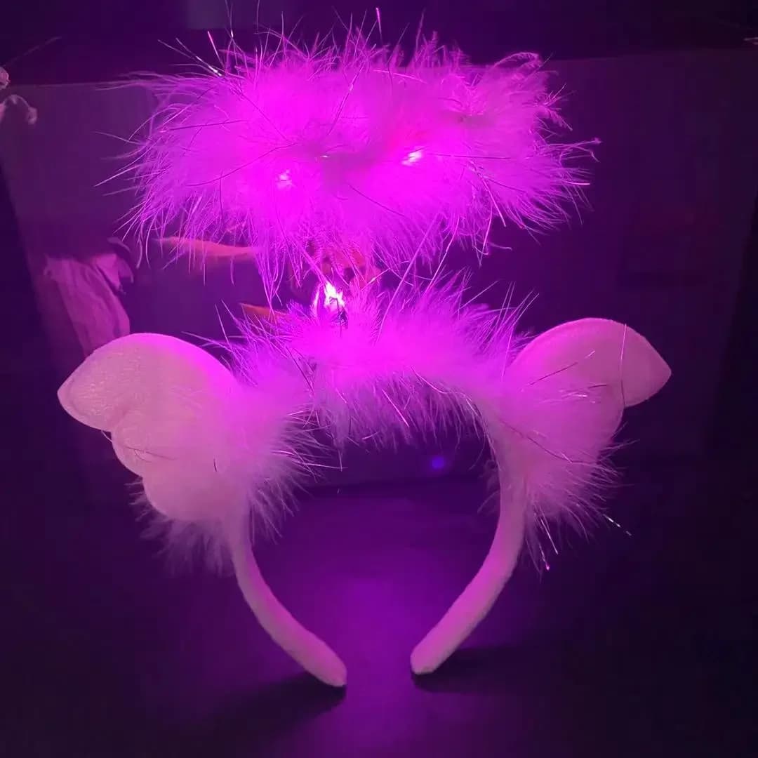 Ali d'angelo Festivo Piuma Fascia Copricapo Fata Luce a led Testa Fibbia Bambini Cosplay Matrimonio Halloween