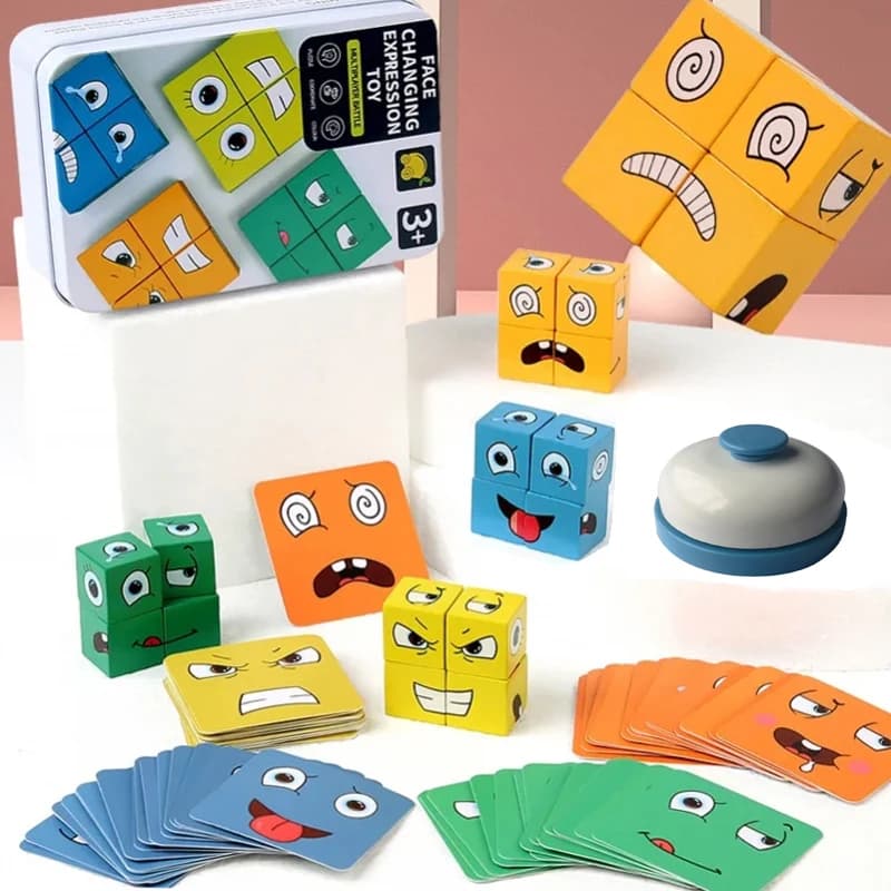 Cubo che cambia volto Gioco di carte da tavolo Blocchi di costruzione Cartoon Puzzle in legno Montessori Ansia Giocattoli antistress per bambini Bambini