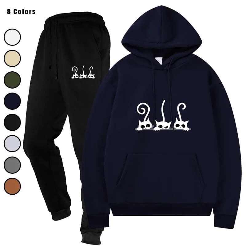 Men Tracksuit 2 Pieces Sets Running Sportswear Drawstring Pants Hooded Male Hoodies Autumn Sportwear