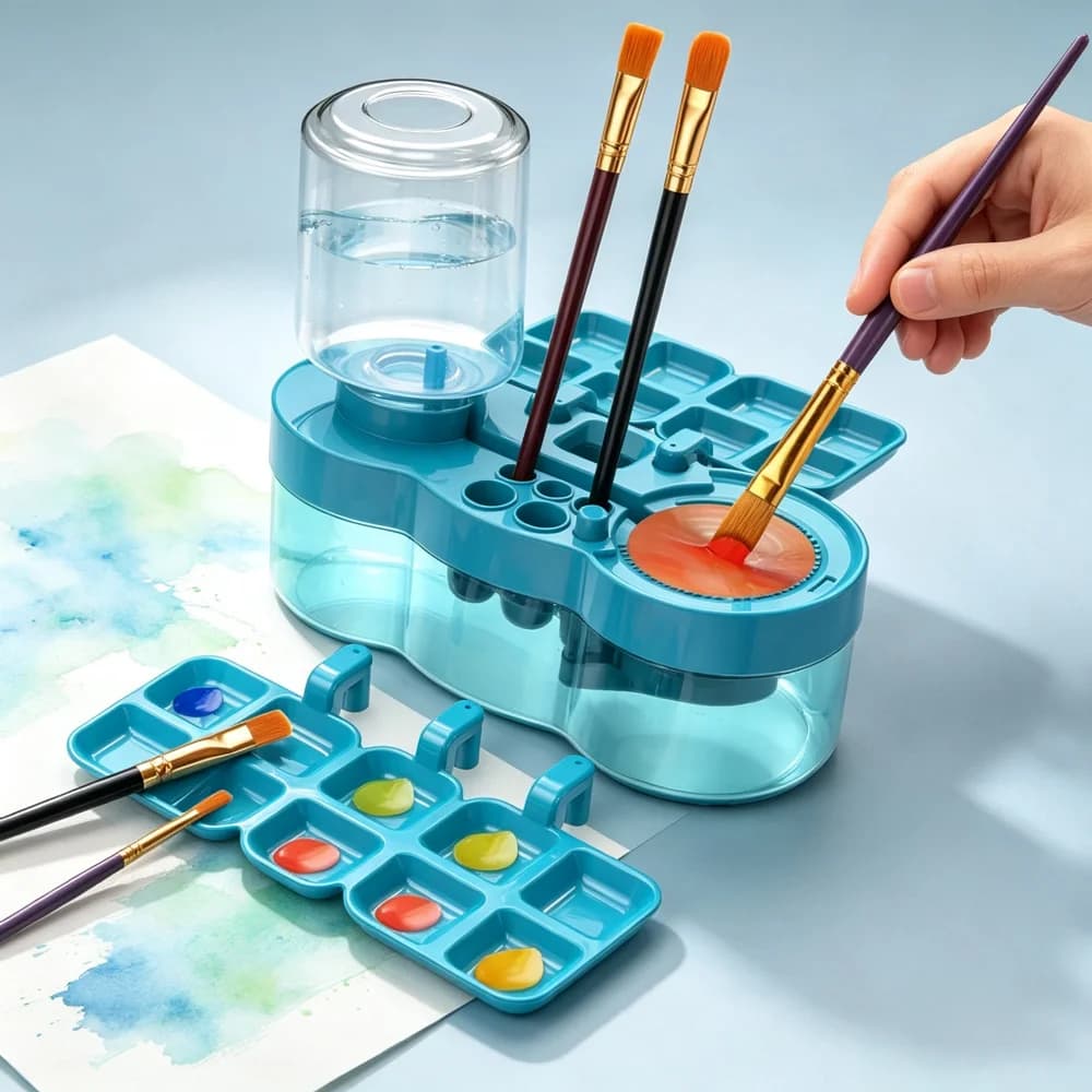 Portable Artist Multifunctional Paint Brush Washer Cleaner Tool With Palette For Student Painter Watercolor Acrylic Painting