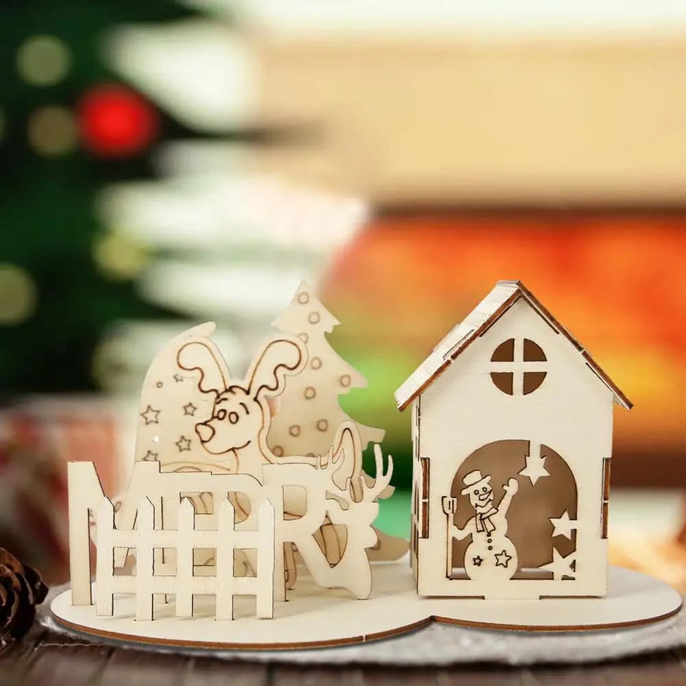Kit di ornamenti natalizi fai da te per albero di Natale Kit di ornamenti natalizi fai da te Kit di ornamenti per blocchi di puzzle in legno di Natale per bambini Adulti per sala da pranzo