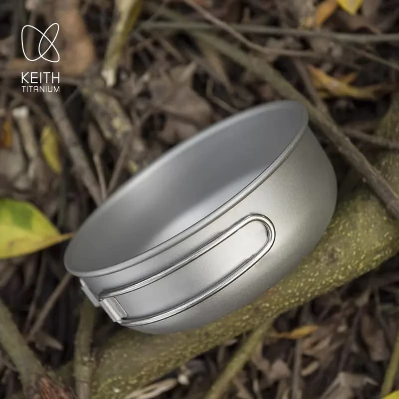 Keith 3 piece titanium pots and bowls set with folding handle, kitchen set for outdoor travel, hunting, camping, kitchen set Ti6053