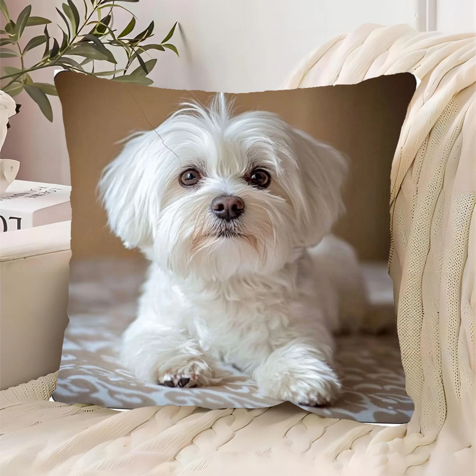 1 pz. Federa per cuscino decorativa con stampa a tema Cane Maltese sdraiato, ideale per divano, camera da letto, soggiorno, regalo curativo per gli amanti dei cani