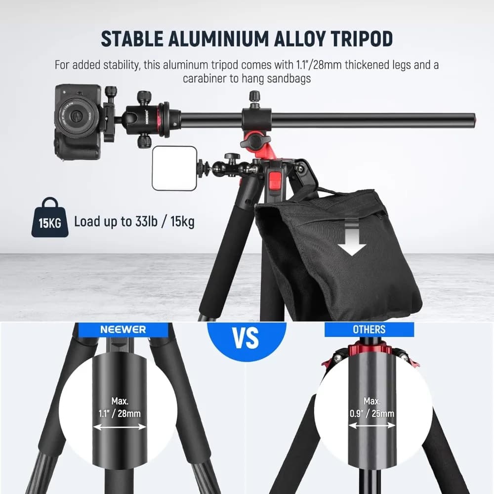 Monopiede treppiede per fotocamera da 79 pollici con colonna centrale e testa a sfera in alluminio, piastra QR tipo Arca, borsa