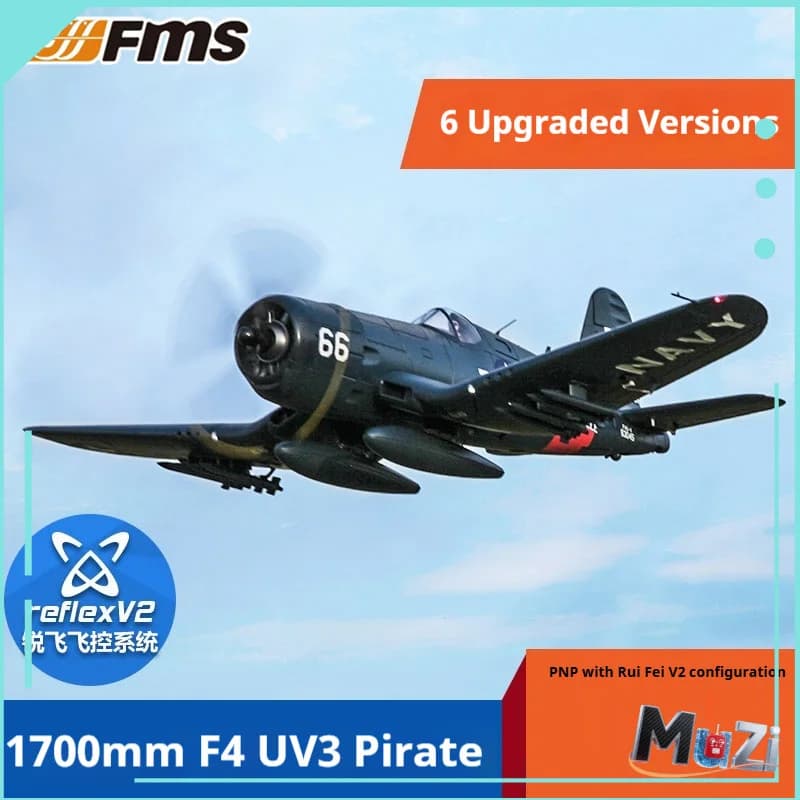 Fms 1700mm Apertura alare F4u V3 Pirata Wwii Simulazione classica Aereo da caccia Rc Grande modello bomber ad ala fissa assemblato