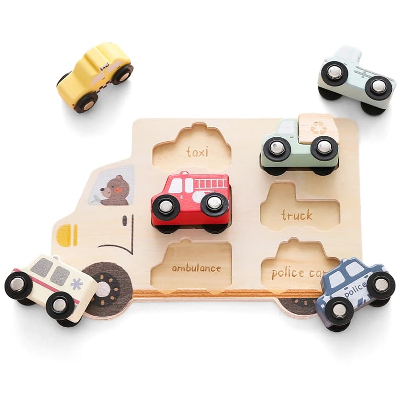 Giocattoli puzzle in legno Baby Montessori Building Block Apprendimento Giocattoli educativi Neonato Cartoon Car Block Gioco di abbinamento Regali per bambini