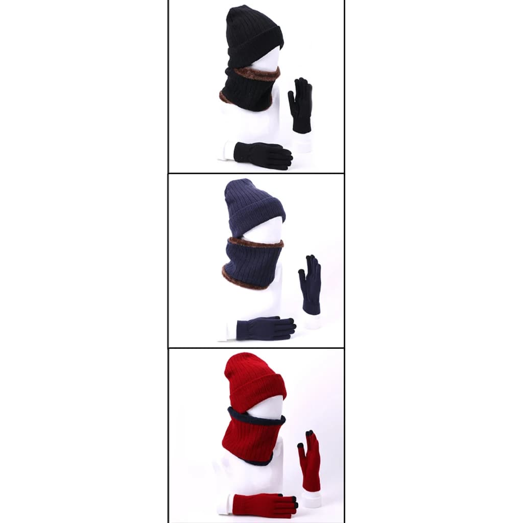 3-Piece Hat Set Unisex Thermal Knitted Acrylic Fibers Neck Warmer and Touchscreen Set for Christmas