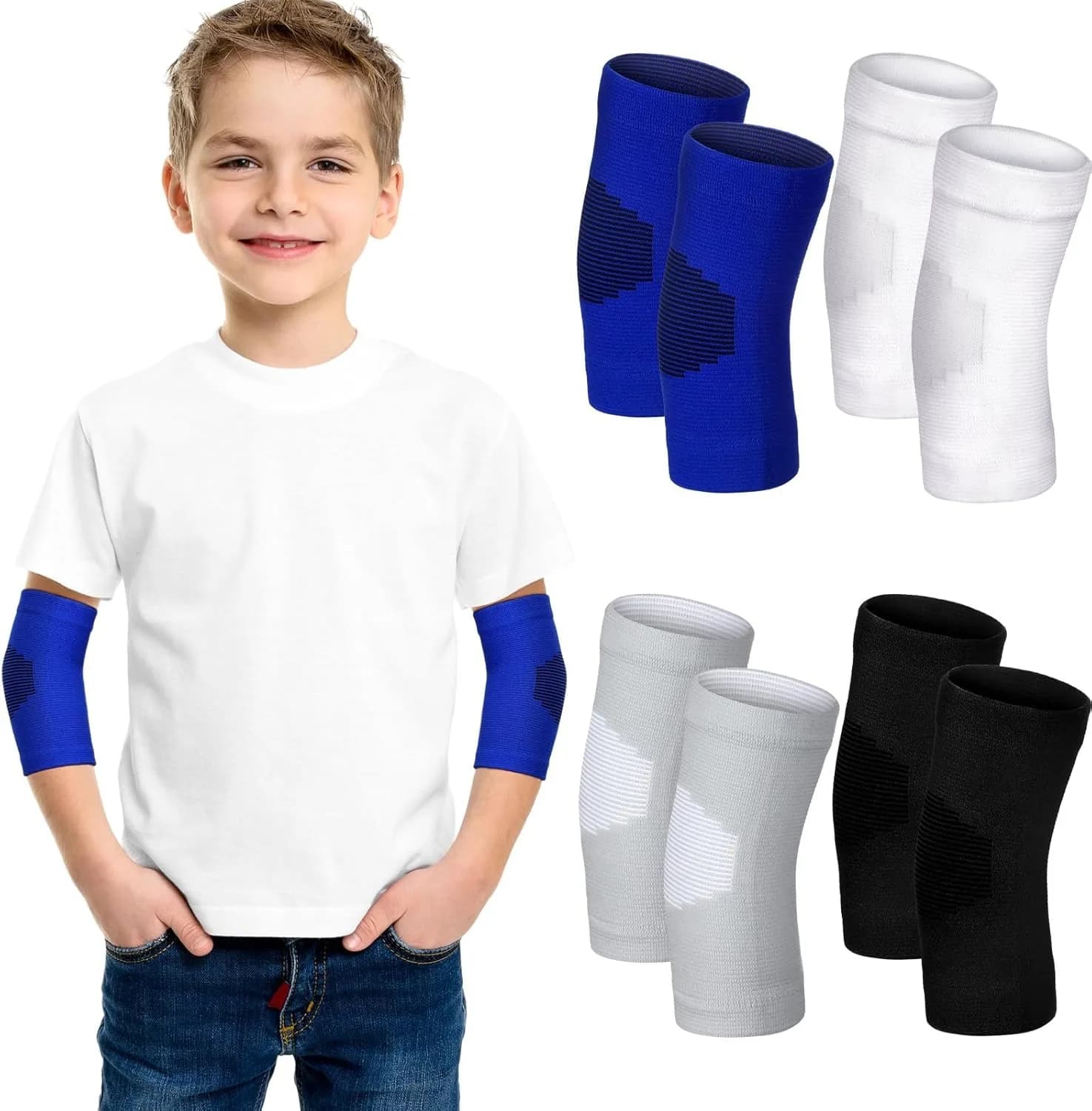 Manicotto per gomito per bambini da 2 pezzi, protezione per gomito sportiva regolabile, manica per gomito traspirante, per tennis, calcio, ciclismo, golf