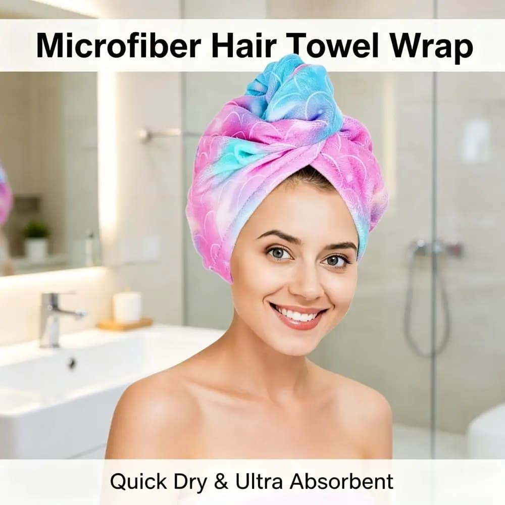 Printed Microfiber Hair Drying Cap with Button Twist Turban Wrap Quick Dry Absorbent for Shower Swimming Beach Home Spa Salon