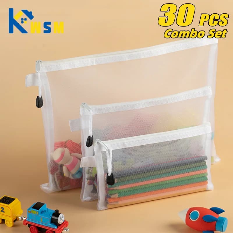 1-30 PCS Network Hinge Document Bag Waterproof Hinge Folder Moistureproof Toy Bag Storage Tools Cosmetic Organization Bag