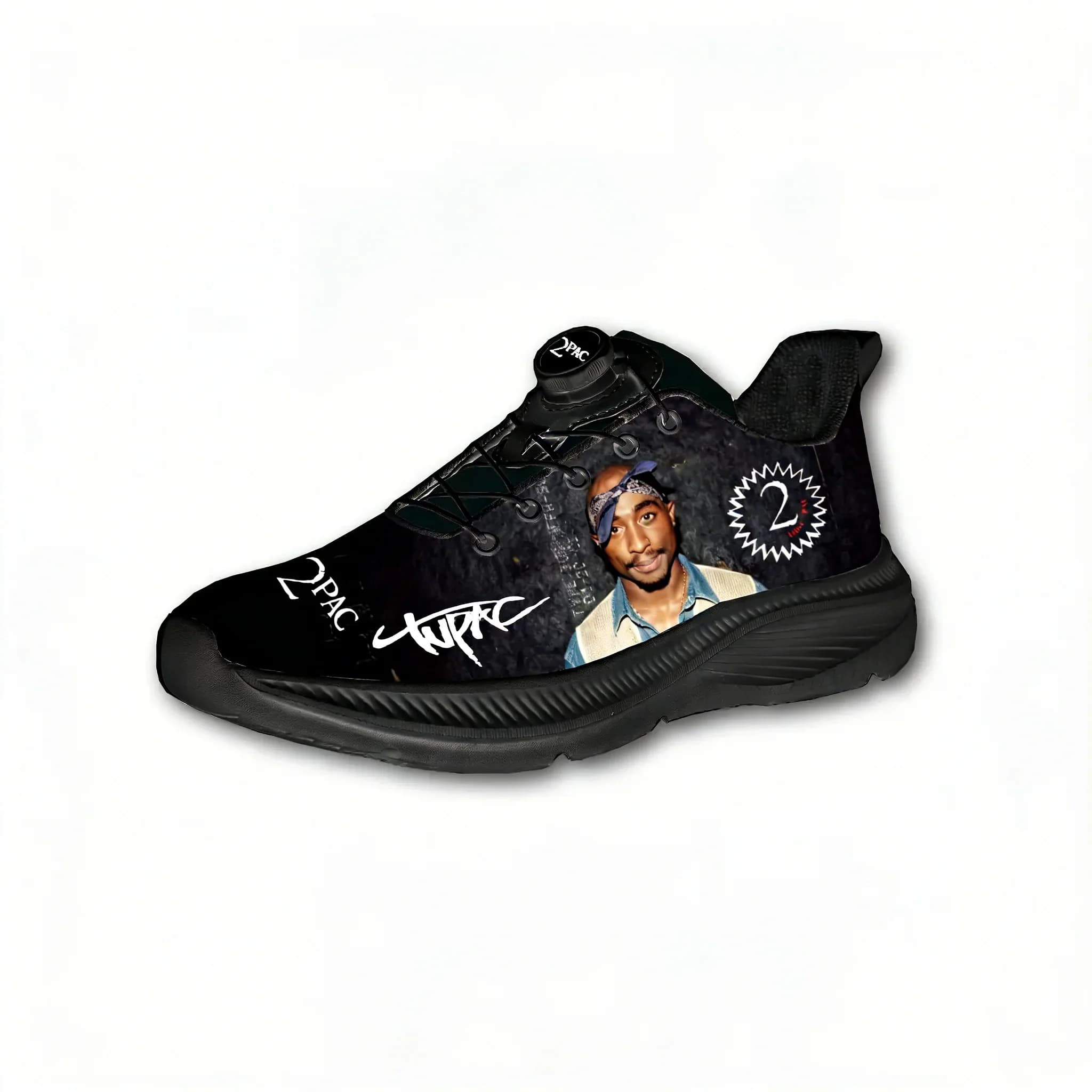 Scarpe da corsa Tupac Rapper 2Pac da uomo e da donna, stile hip hop, senza lacci, con bottone rotante, scarpe sportive, da trekking, tempo libero, sneaker personalizzate