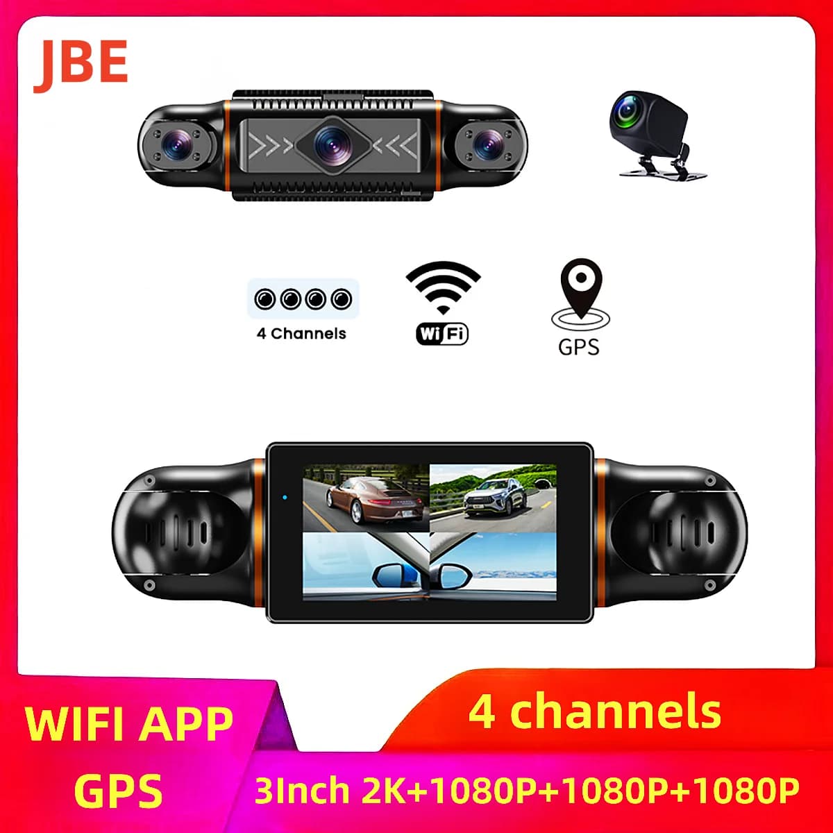 Dash Cam 4 channels 2K for car 1080P WIFI GPS 360 ° Video Camera for car DVR 24H Hardware kit for car