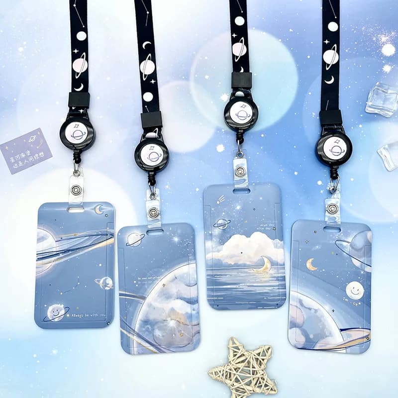 1 pz Blue Planet cintura telescopica clip di protezione della carta del fumetto unisex campus studente carta bus copertura della carta di accesso